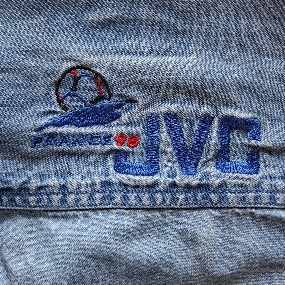 VTG 1998 Woodbridge Trimark JVC FIFA World Cup France Denim Shirt Adult Large
